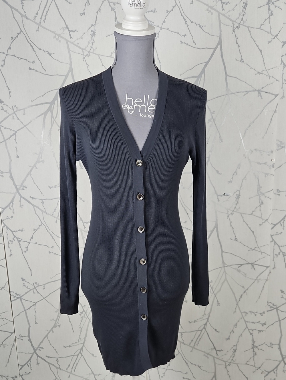 Ca Va De Soi Super 160's Wool Ribbed Knit Button Front Long Cardigan